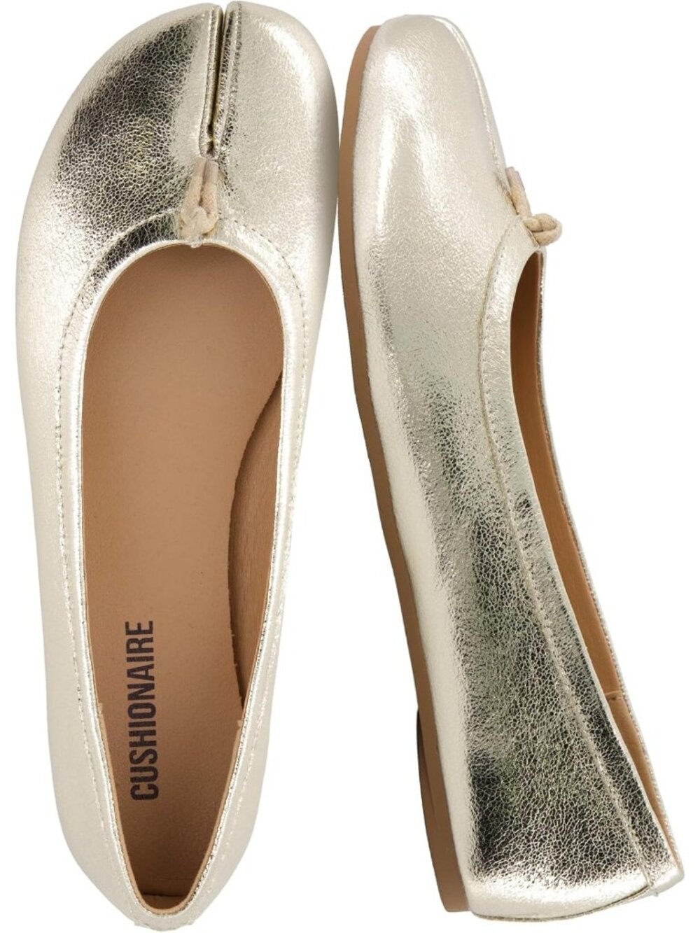 Women's Gold Faux Leather Split Toe Ballet Flats with Flexible Sole Soft Shoes